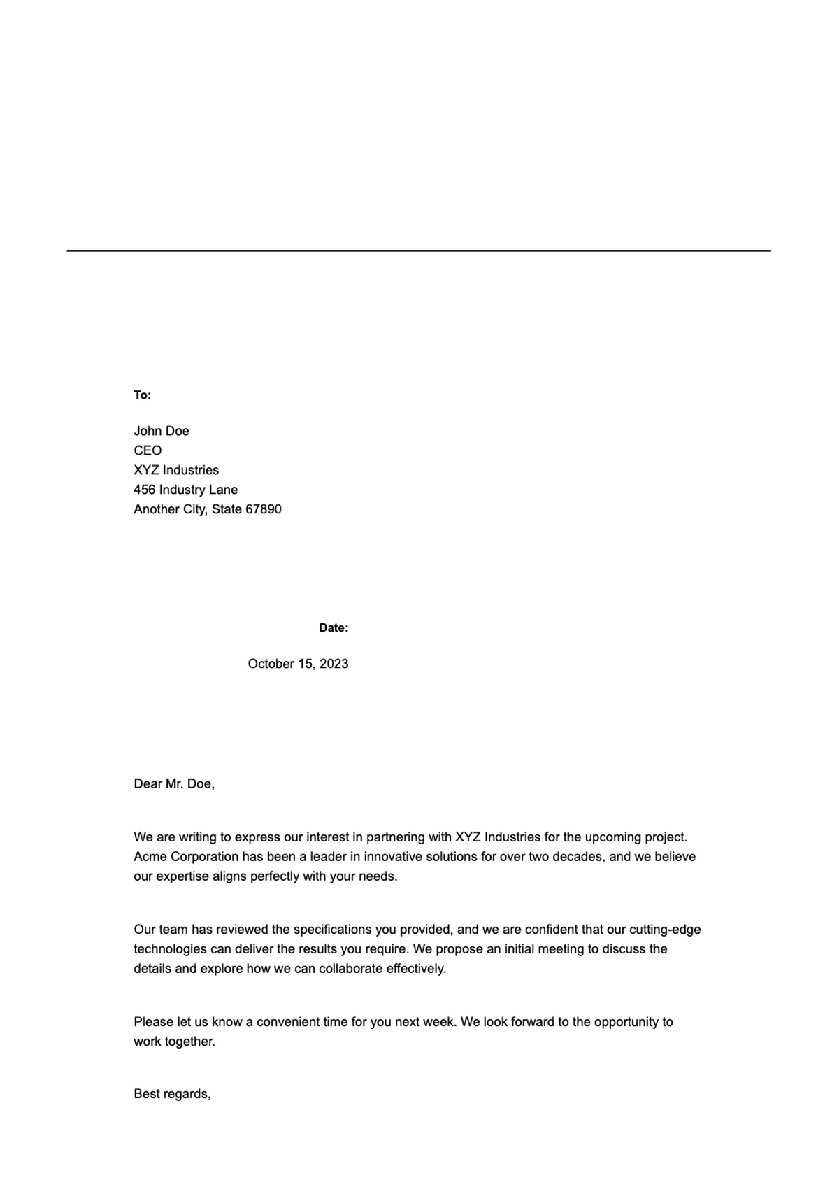 Professional business letter template with blue wave header and footer_variant_1